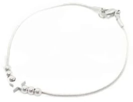 Pulsera de acero quirurgico eslabon cola de raton con bolitas y dije estrella pasante 18cm